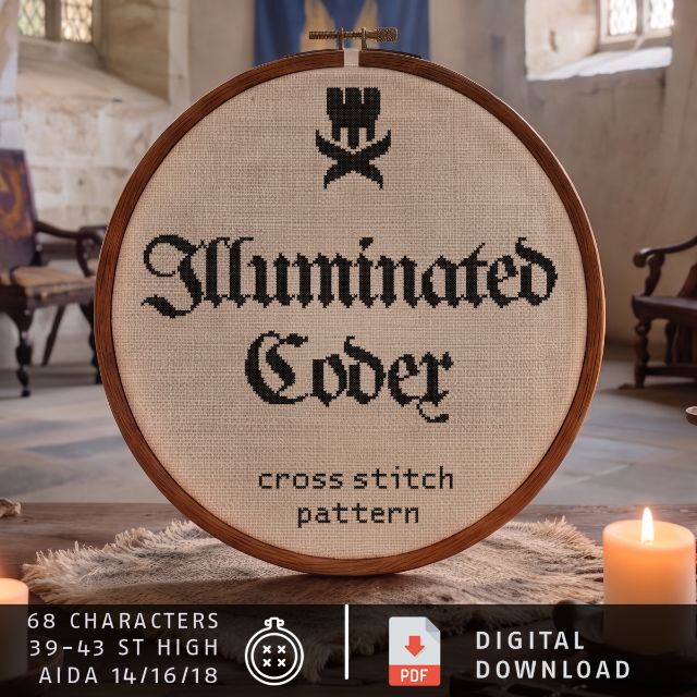Illuminated Codex: cross stitch alphabet pattern, PDF