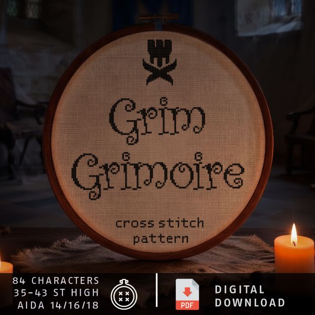 Grim Grimoire: cross stitch alphabet pattern, PDF