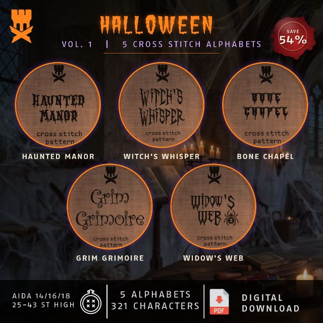Halloween Alphabet Bundle: cross stitch pattern, PDF