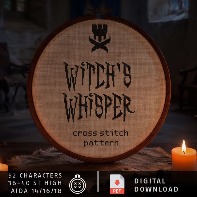 Witch's Whisper: cross stitch alphabet pattern, PDF
